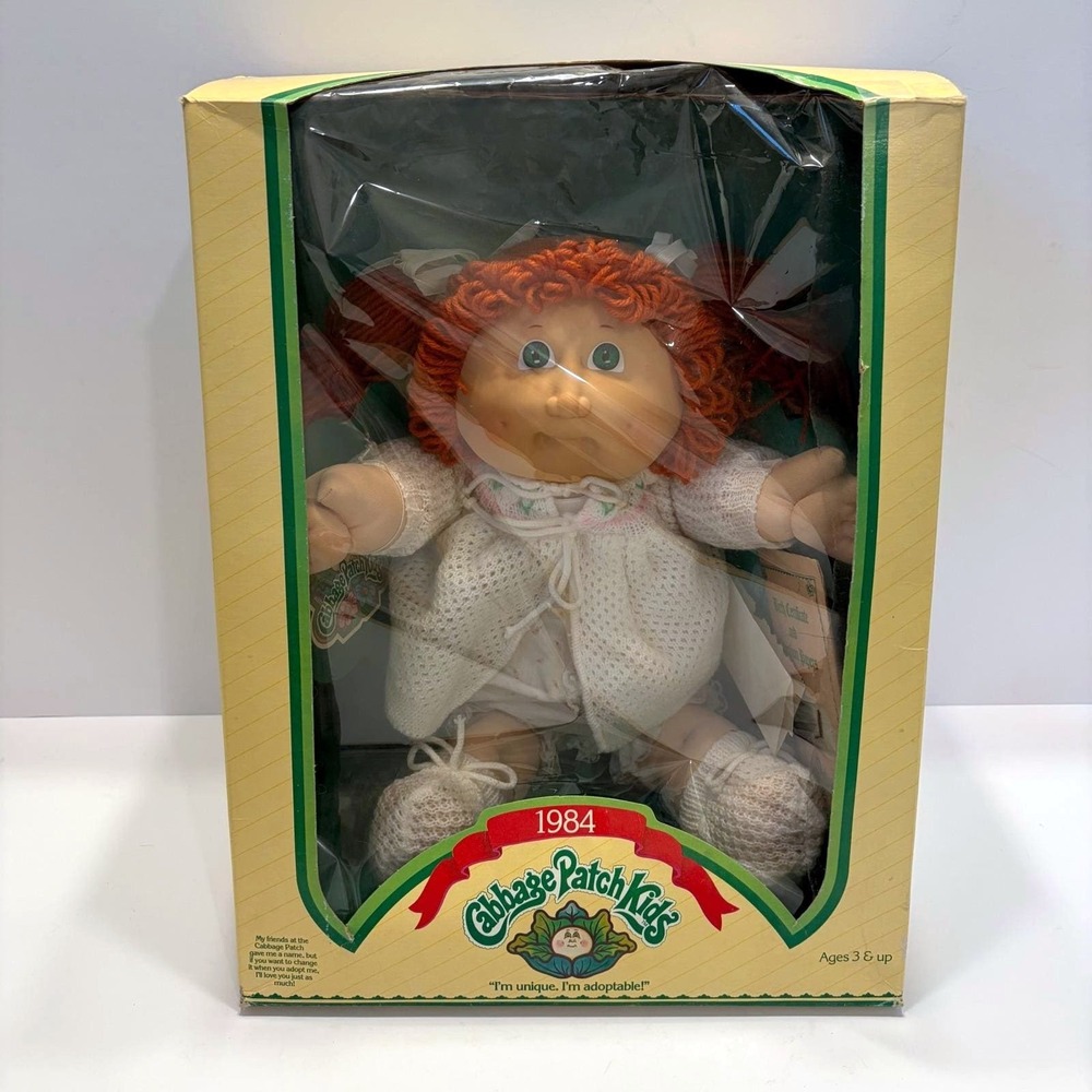 Vintage 1984 Cabbage Patch Kids Doll Coleco Red Hair Green Eyes Dimples In Box